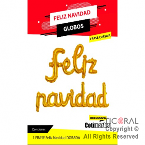 GLOBOS METALIZADOS FRASE FELIZ NAVIDAD DORADO x 1 UNIDADES